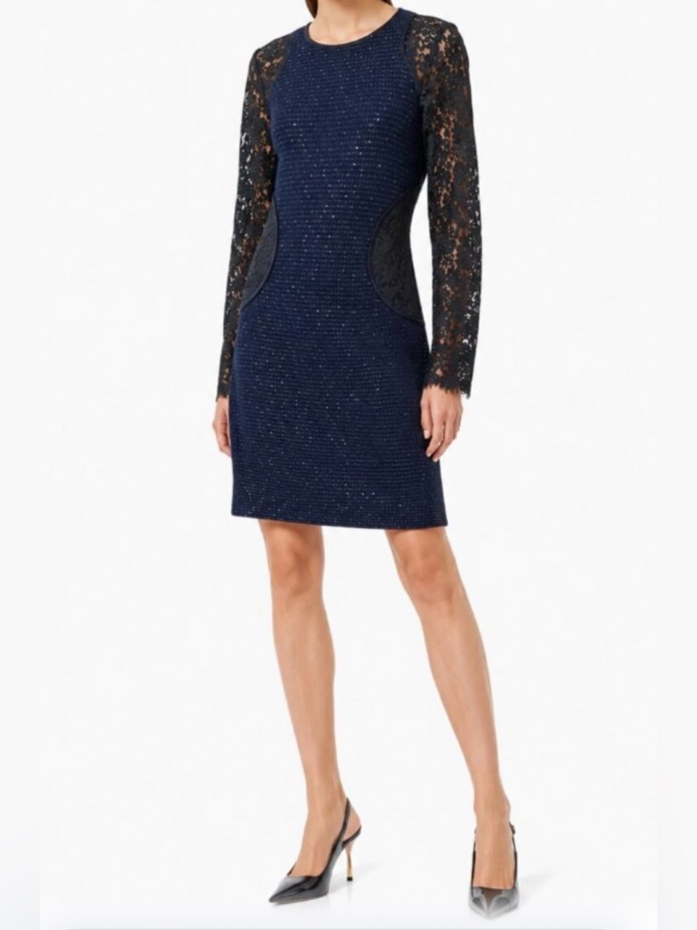 St. John Couture Black Sequin Lace Long Sleeve Sheath Dress Size 4